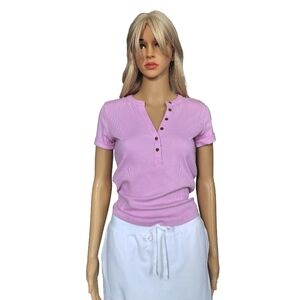 Lavender Short Sleeve Button-Up Top